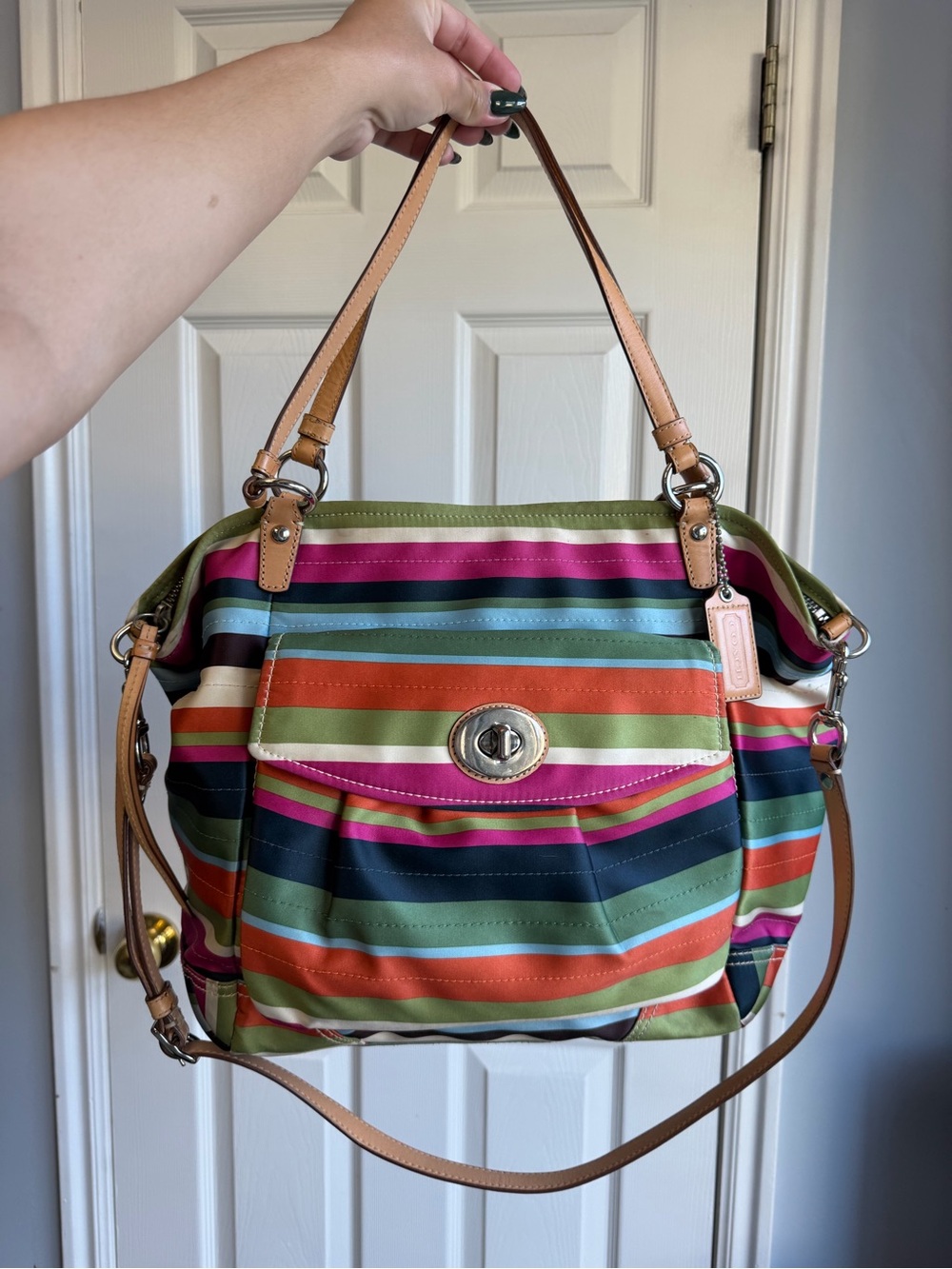 Coach Legacy Stripe Leah Tote 13297 Multicolor Crossbody Y2K